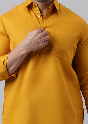 Mustard Cotton Jacquard Long Kurta