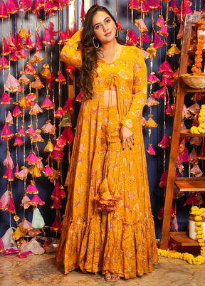 3 Pc Yellow Readymade Silk Suit Set