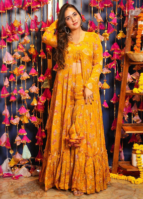 3 Pc Yellow Readymade Silk Suit Set - Indian Silk House Agencies