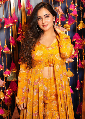 3 Pc Yellow Readymade Silk Suit Set