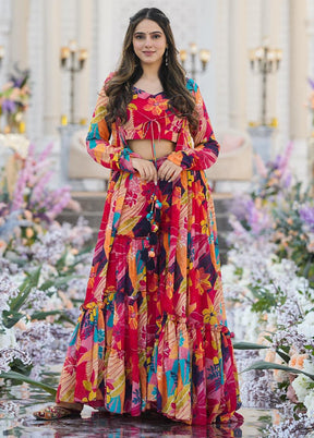 3 Pc Multicolor Readymade Silk Shrug Suit Set