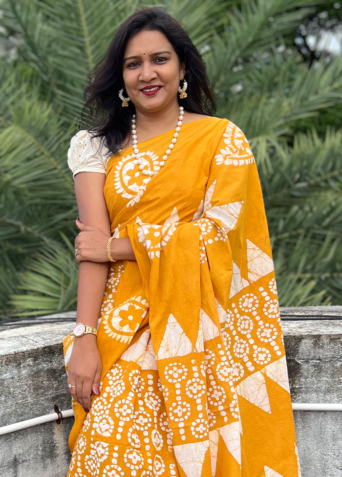 Yellow Handblock Printed Cotton Saree With Blouse Piece - Indian Silk House Agencies