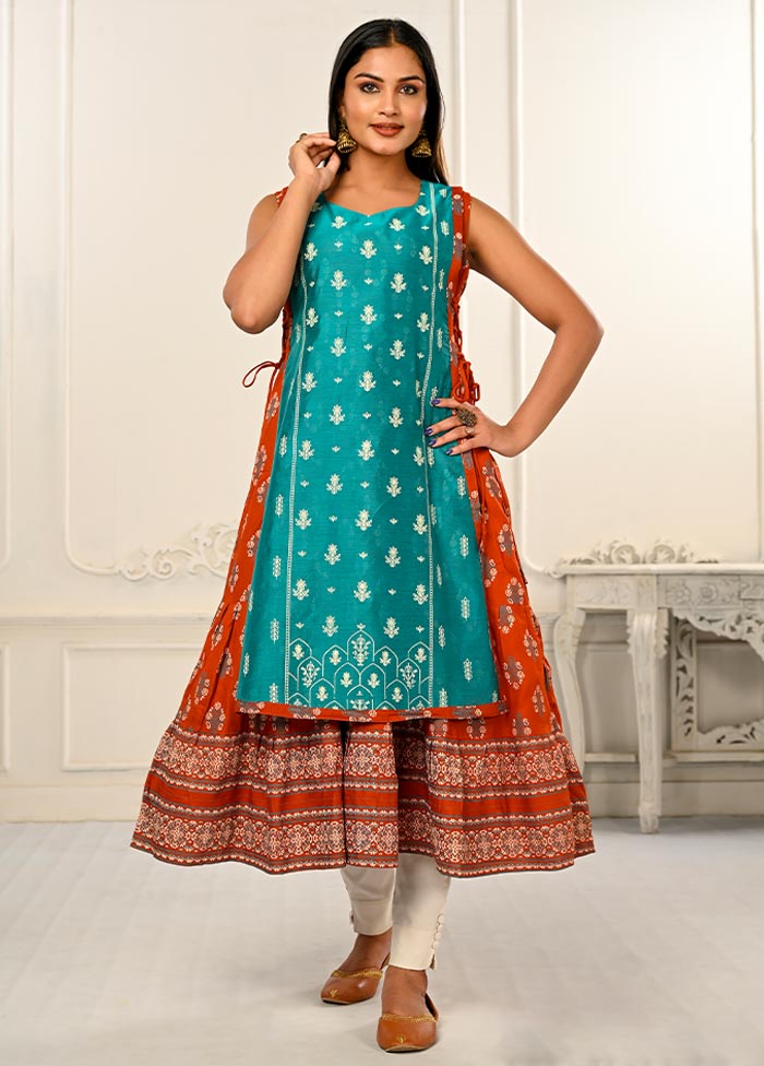 Turquoise Readymade Cotton Kurti