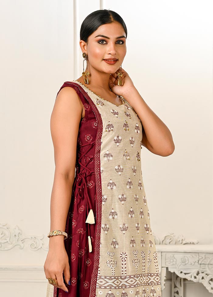 Cream Readymade Cotton Kurti