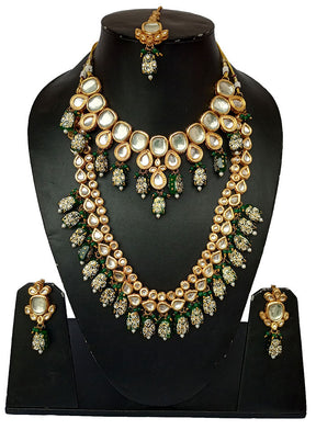 Gold Plated Kundan Jewellery Set With Green Polki - Indian Silk House Agencies