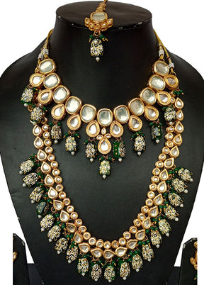 Gold Plated Kundan Jewellery Set With Green Polki - Indian Silk House Agencies