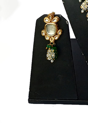 Gold Plated Kundan Jewellery Set With Green Polki - Indian Silk House Agencies