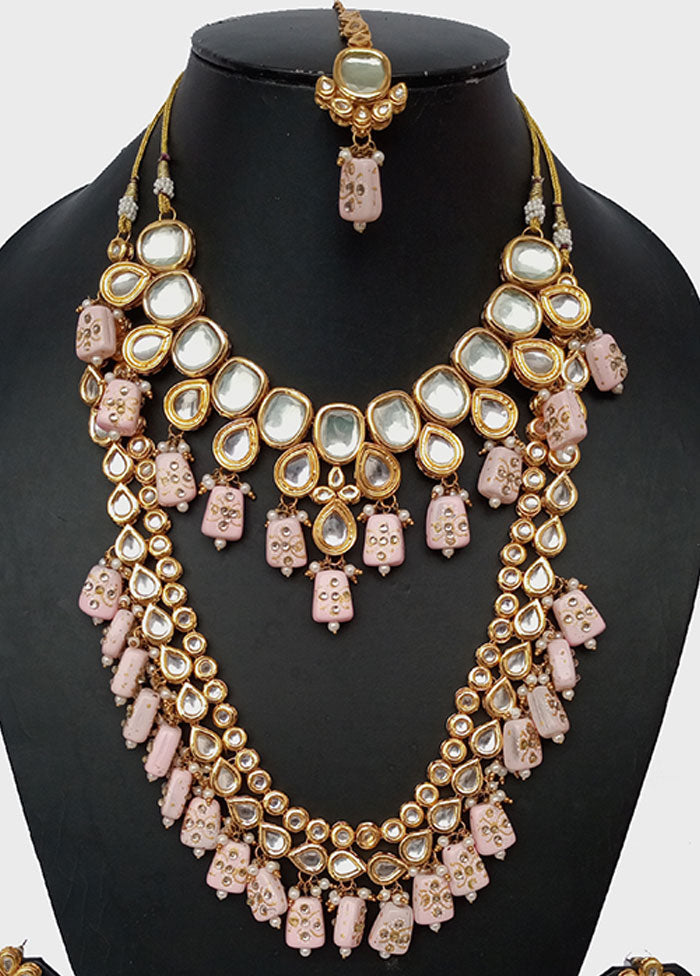 Gold Plated Kundan Jewellery Set With Pink Polki - Indian Silk House Agencies