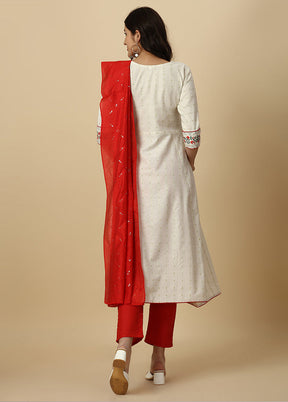 3 Pc White Readymade Cotton Suit Set - Indian Silk House Agencies