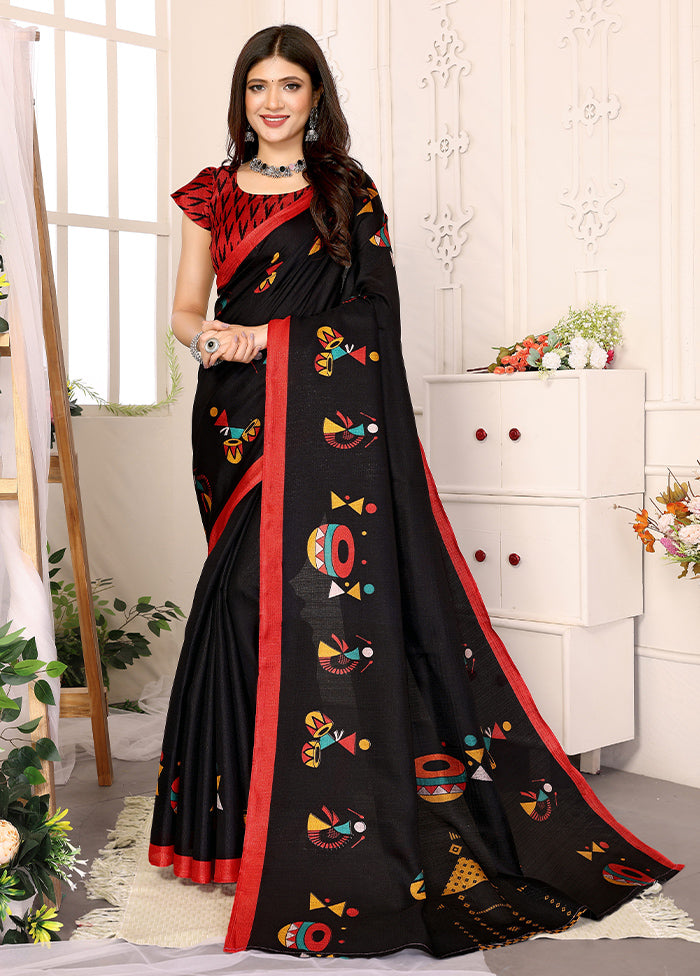 Black Dupion Silk Saree With Blouse Piece