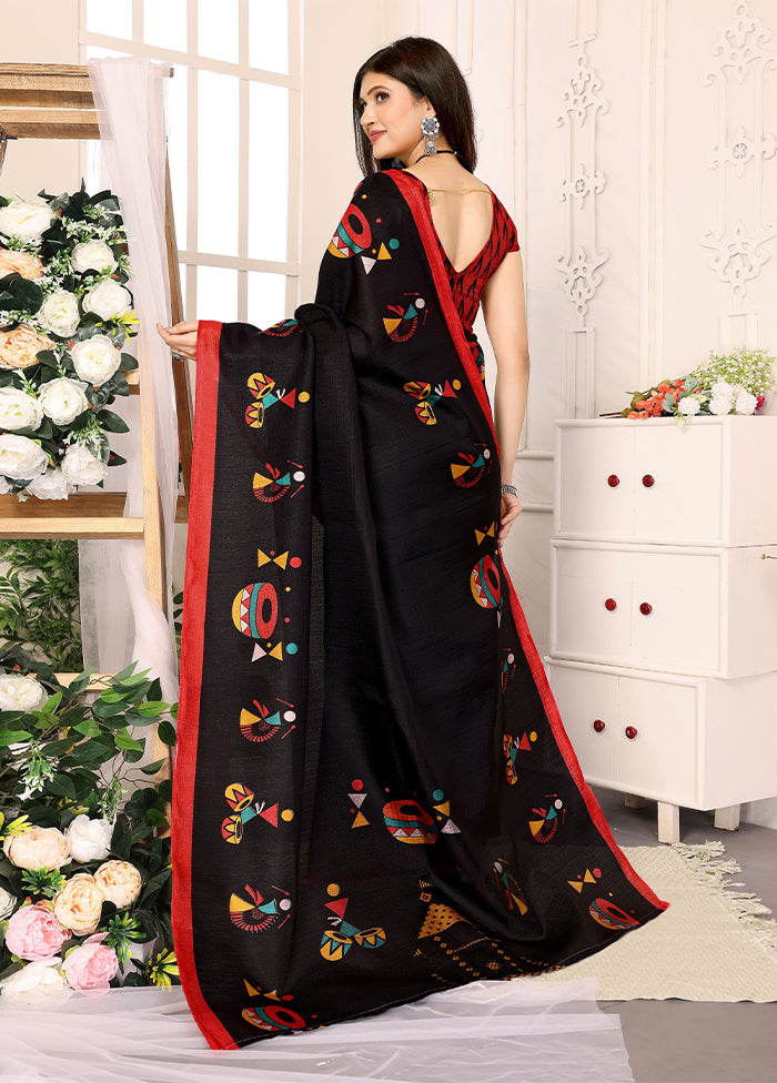 Black Dupion Silk Saree With Blouse Piece