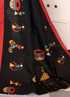 Black Dupion Silk Saree With Blouse Piece