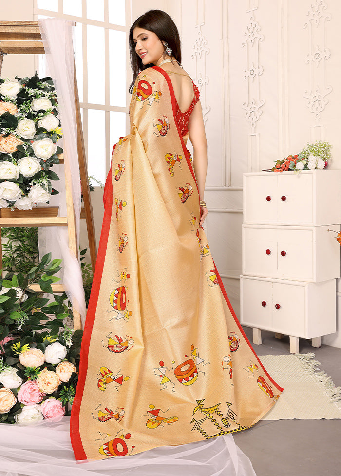 Gold Dupion Silk Saree With Blouse Piece