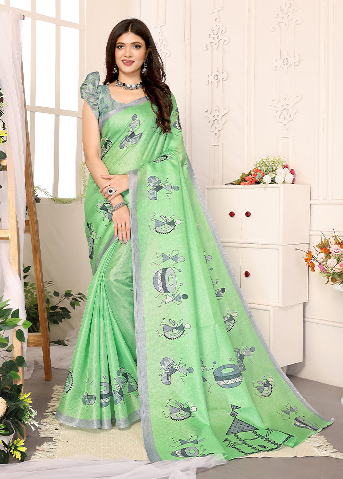 Light Green Dupion Silk Saree With Blouse Piece