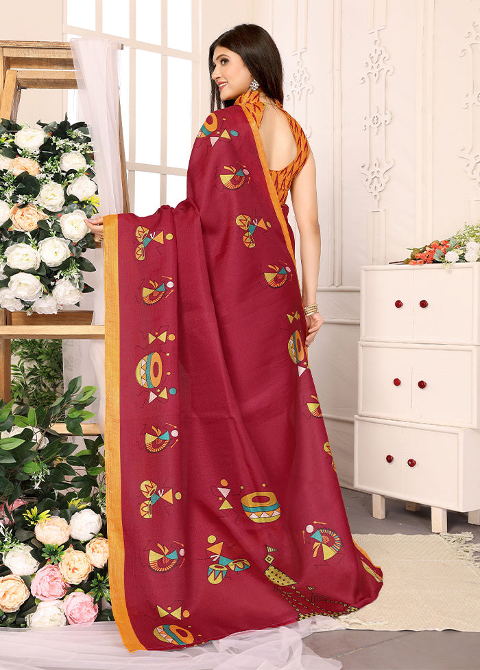 Maroon Dupion Silk Saree With Blouse Piece