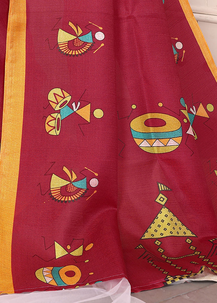 Maroon Dupion Silk Saree With Blouse Piece