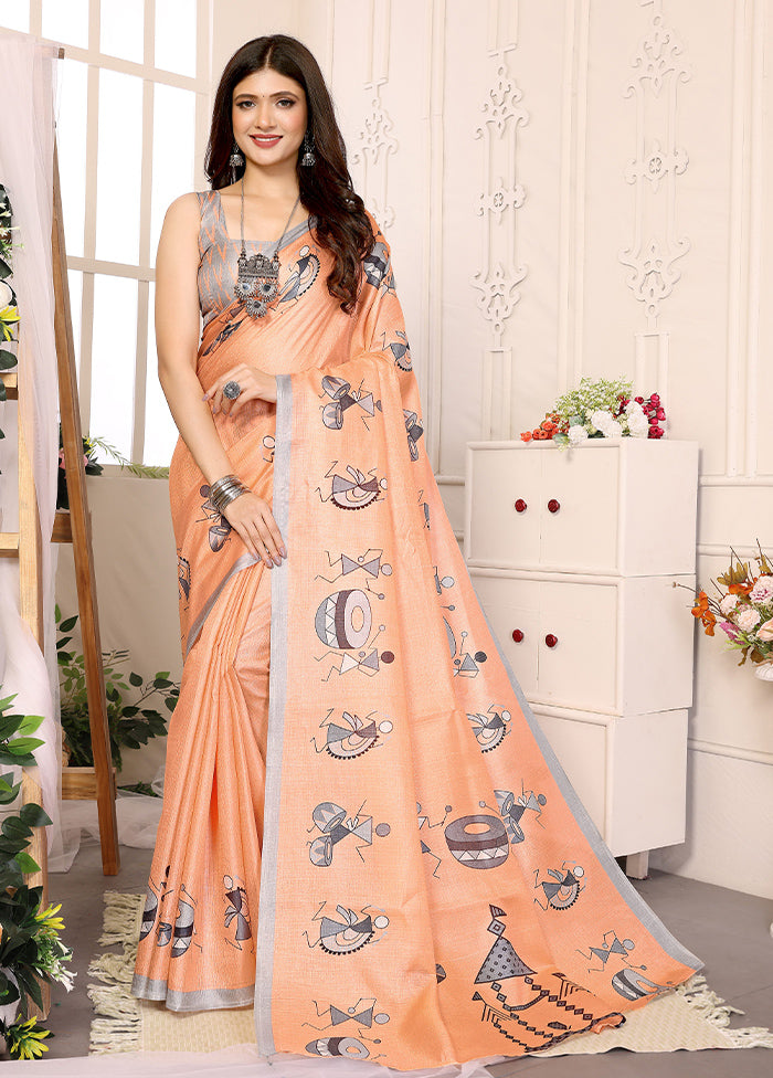 Orange Dupion Silk Saree With Blouse Piece