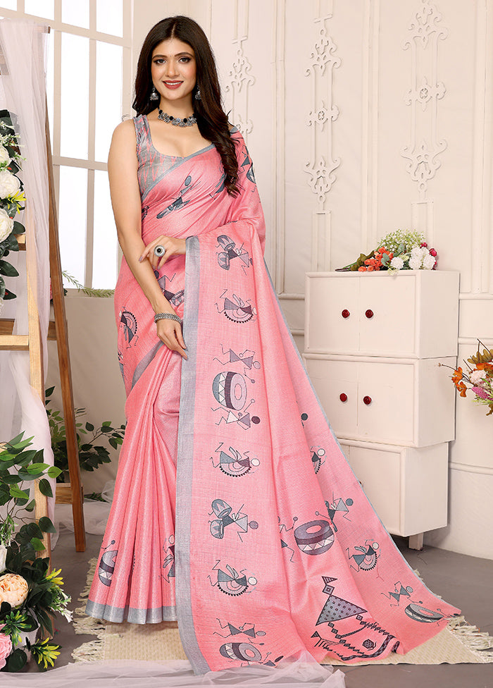 Peach Dupion Silk Saree With Blouse Piece