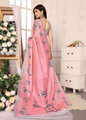 Peach Dupion Silk Saree With Blouse Piece