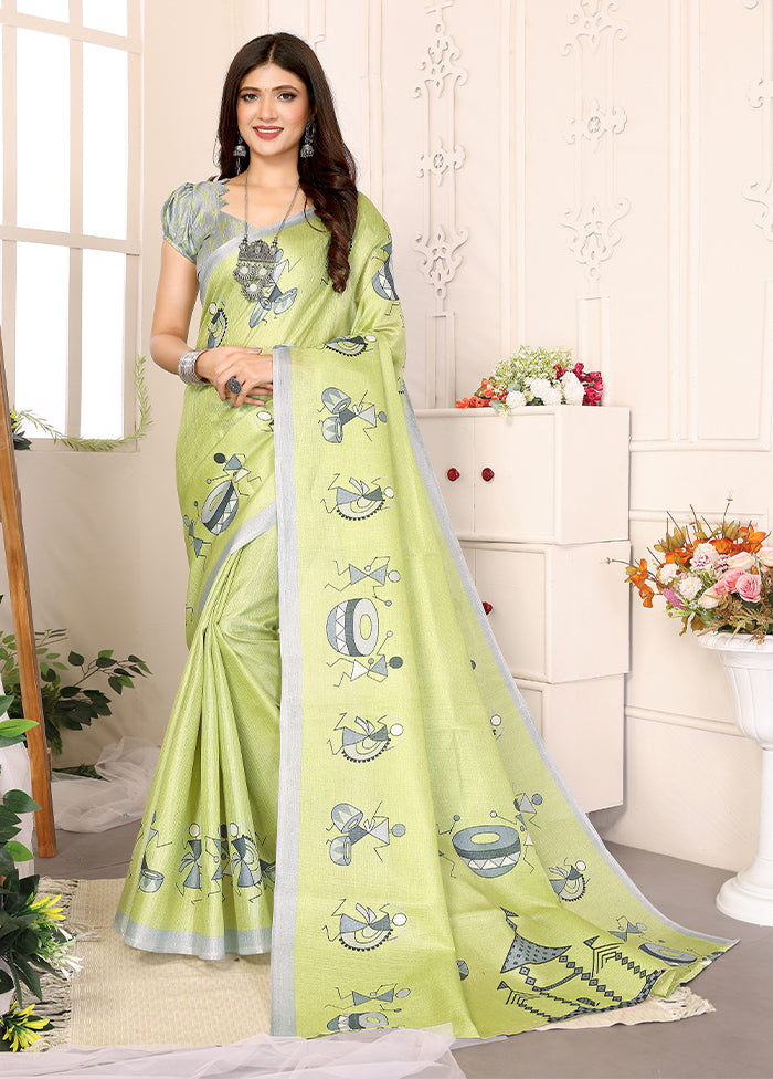 Pista Green Dupion Silk Saree With Blouse Piece