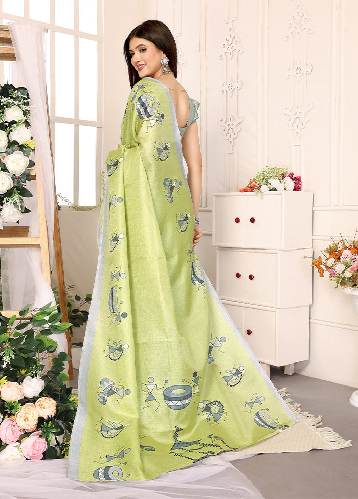 Pista Green Dupion Silk Saree With Blouse Piece