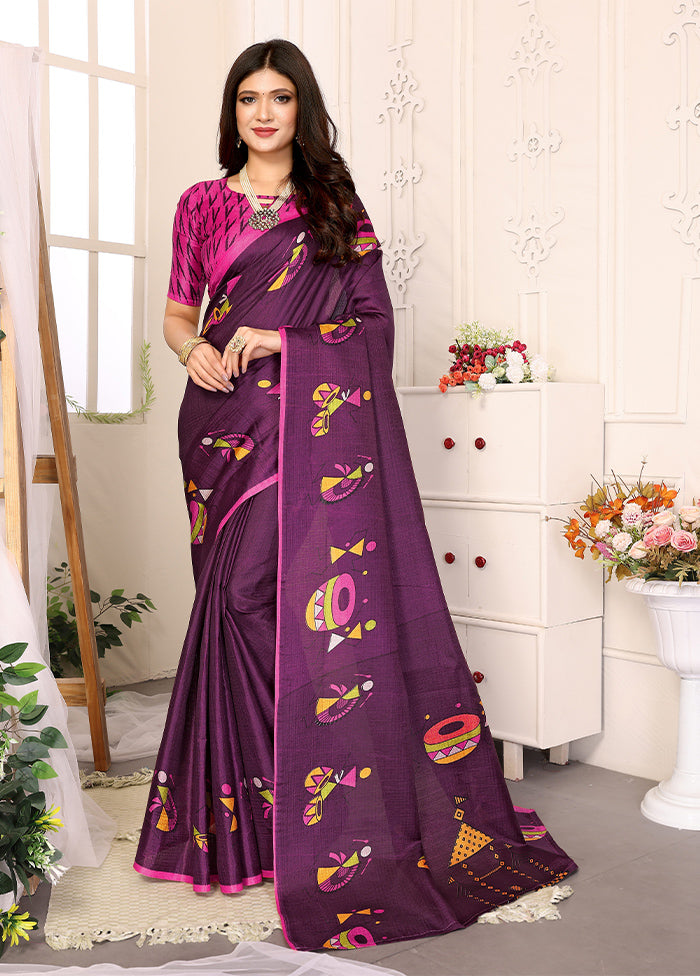 Purple Dupion Silk Saree With Blouse Piece