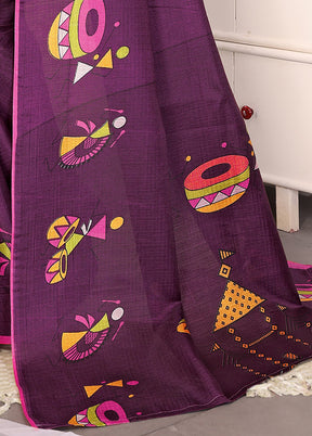 Purple Dupion Silk Saree With Blouse Piece