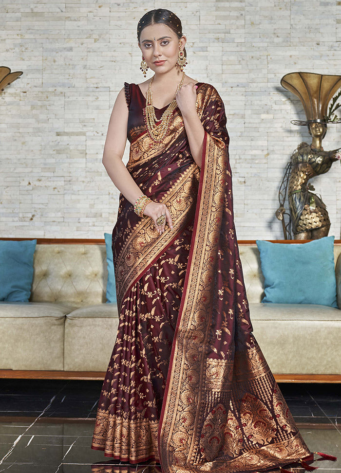 Maroon Silk Saree With Blouse Piece - Indian Silk House Agencies