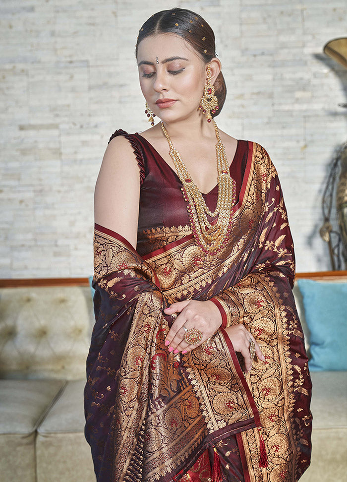 Maroon Silk Saree With Blouse Piece - Indian Silk House Agencies