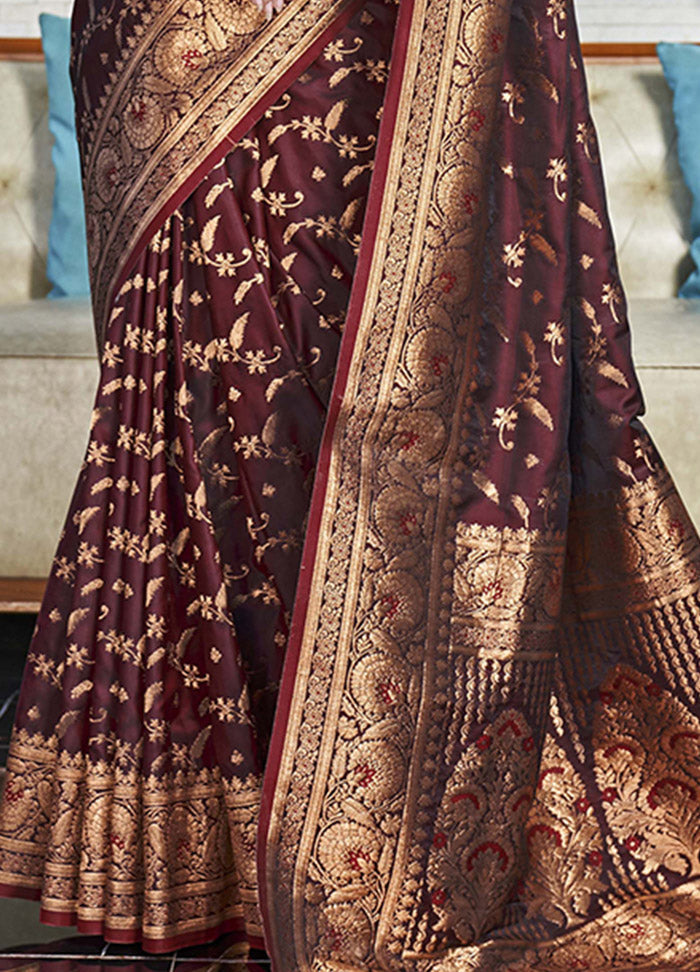 Maroon Silk Saree With Blouse Piece - Indian Silk House Agencies