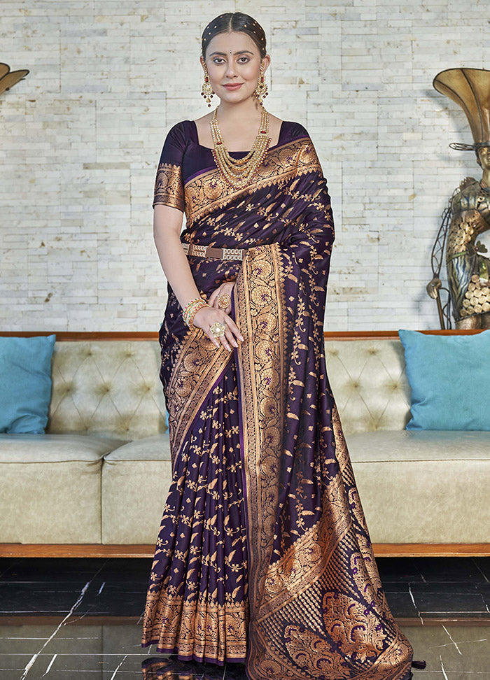 Purple Silk Saree With Blouse Piece - Indian Silk House Agencies