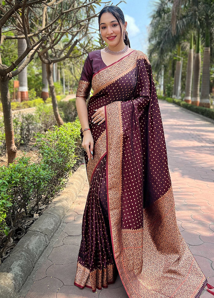 Maroon Silk Saree With Blouse Piece - Indian Silk House Agencies