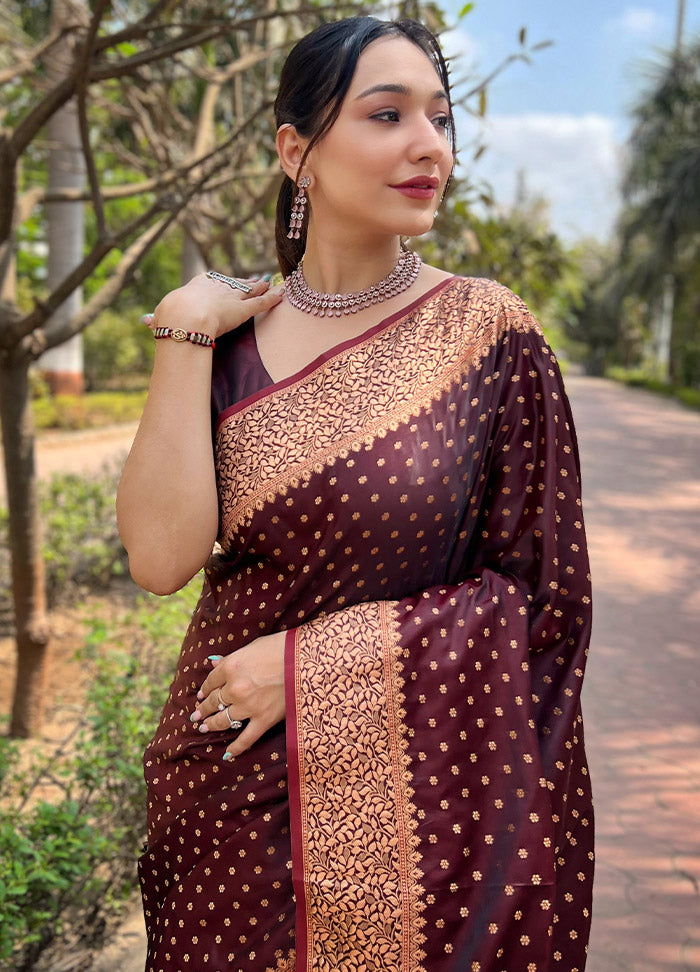 Maroon Silk Saree With Blouse Piece - Indian Silk House Agencies