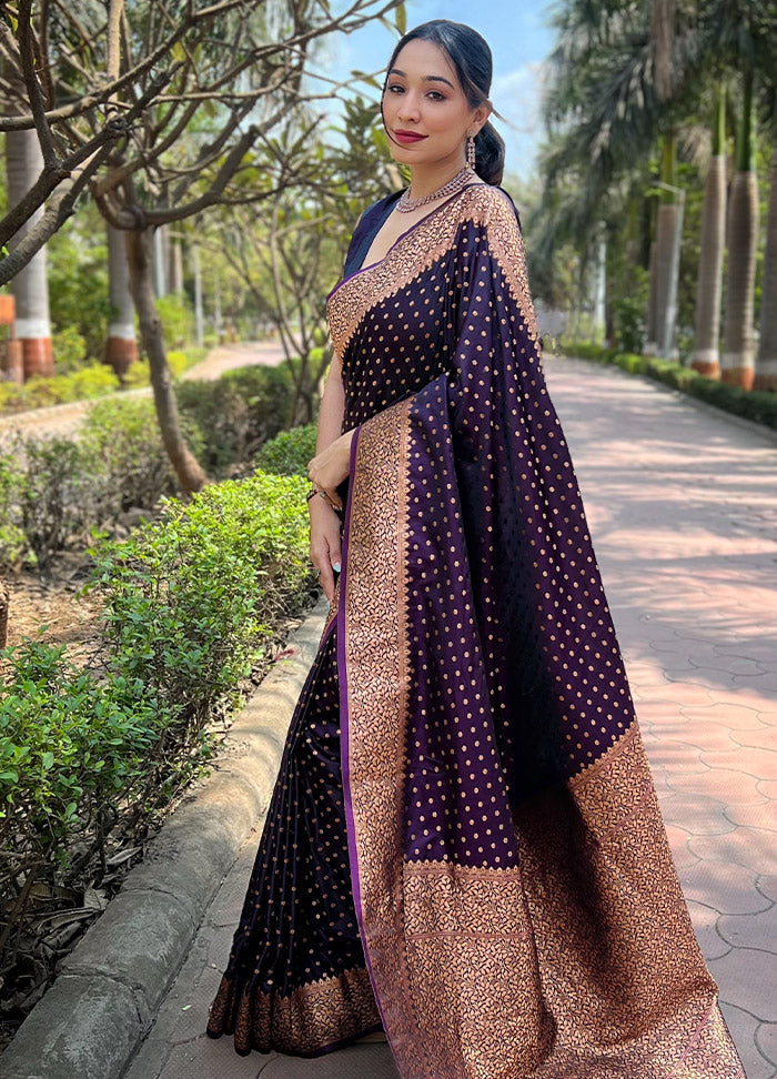 Dark Purple Silk Saree With Blouse Piece