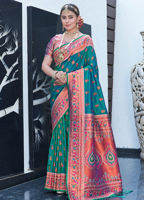 Green Silk Saree With Blouse Piece - Indian Silk House Agencies