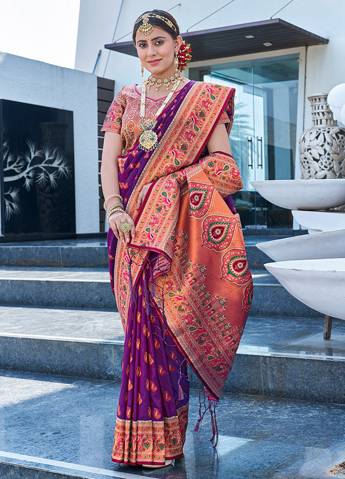 Purple Silk Saree With Blouse Piece - Indian Silk House Agencies