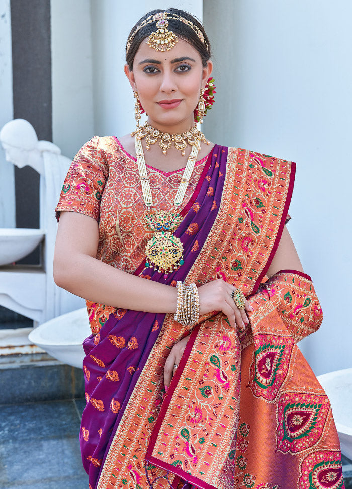 Purple Silk Saree With Blouse Piece - Indian Silk House Agencies