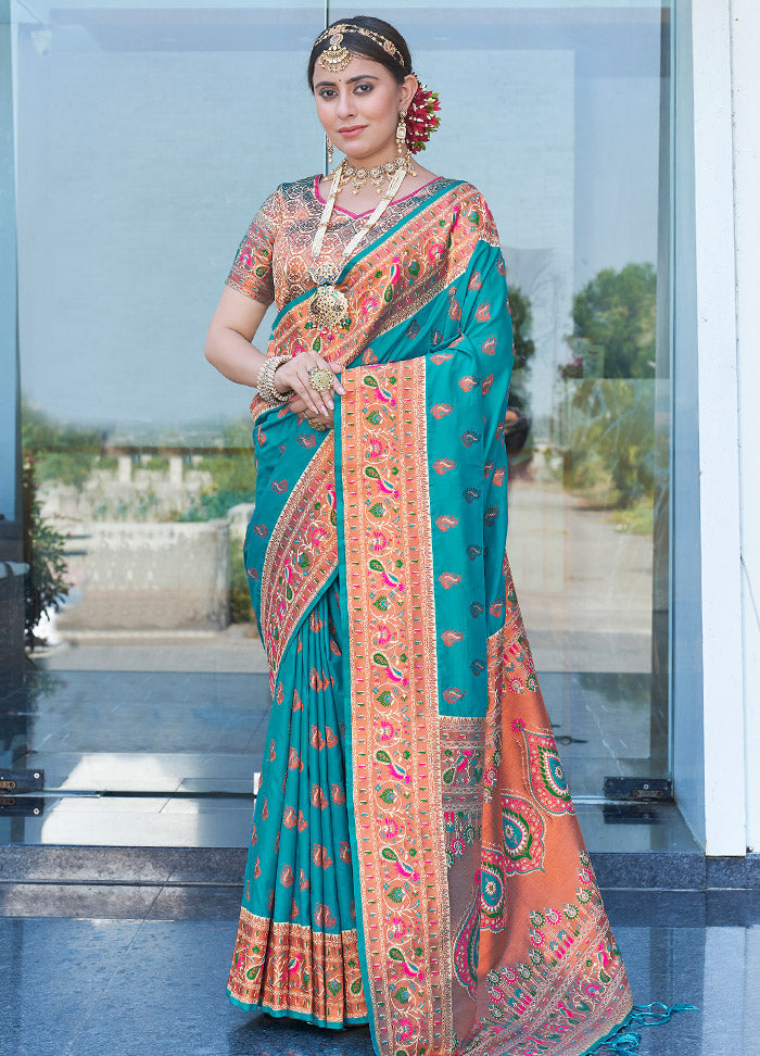 Rama Silk Saree With Blouse Piece