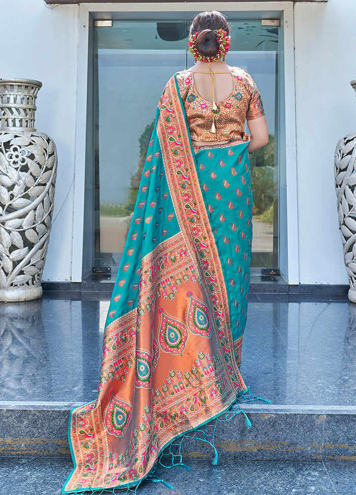 Rama Silk Saree With Blouse Piece