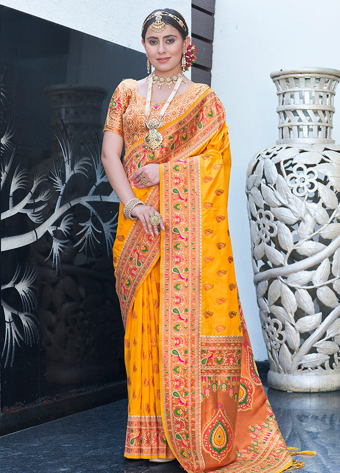 Yellow Silk Saree With Blouse Piece - Indian Silk House Agencies