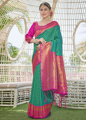 Green Silk Saree With Blouse Piece - Indian Silk House Agencies