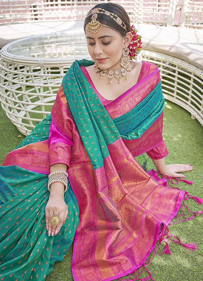 Green Silk Saree With Blouse Piece - Indian Silk House Agencies