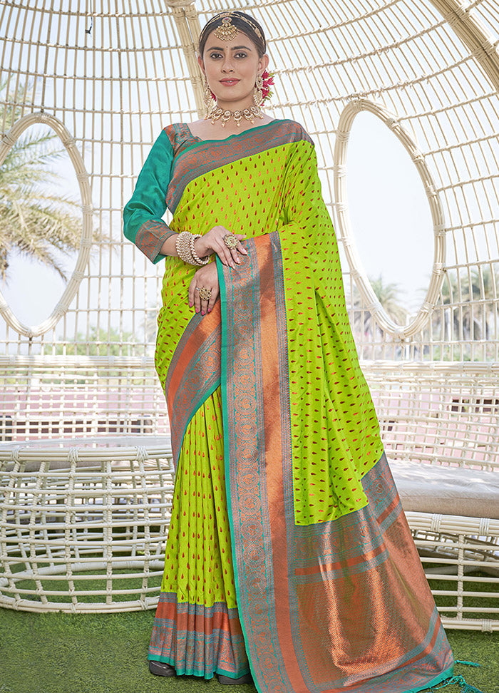 Parrot Green Silk Saree With Blouse Piece - Indian Silk House Agencies