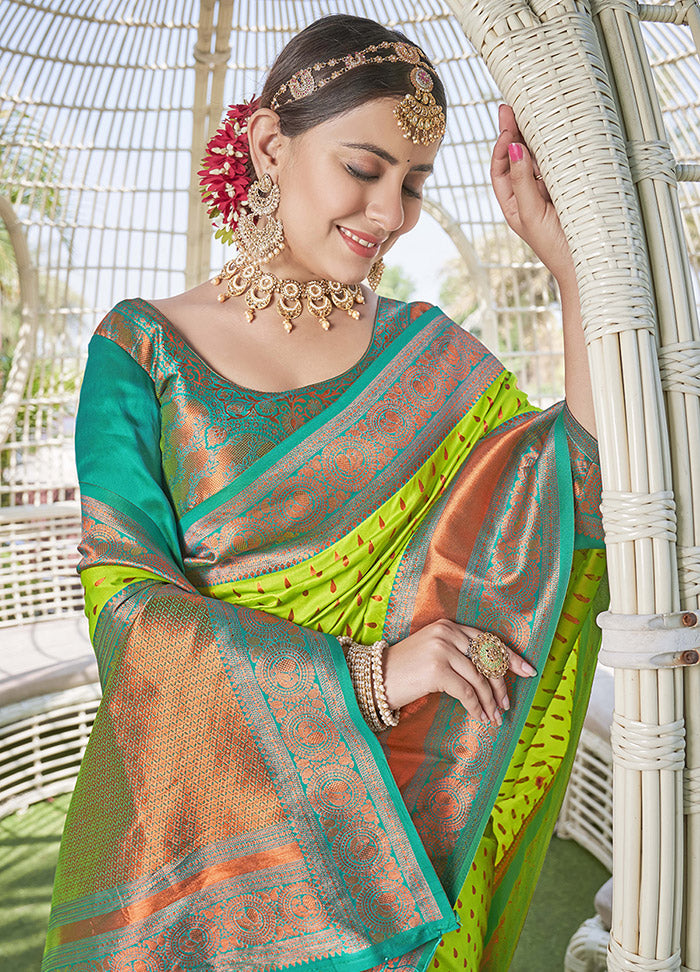 Parrot Green Silk Saree With Blouse Piece - Indian Silk House Agencies