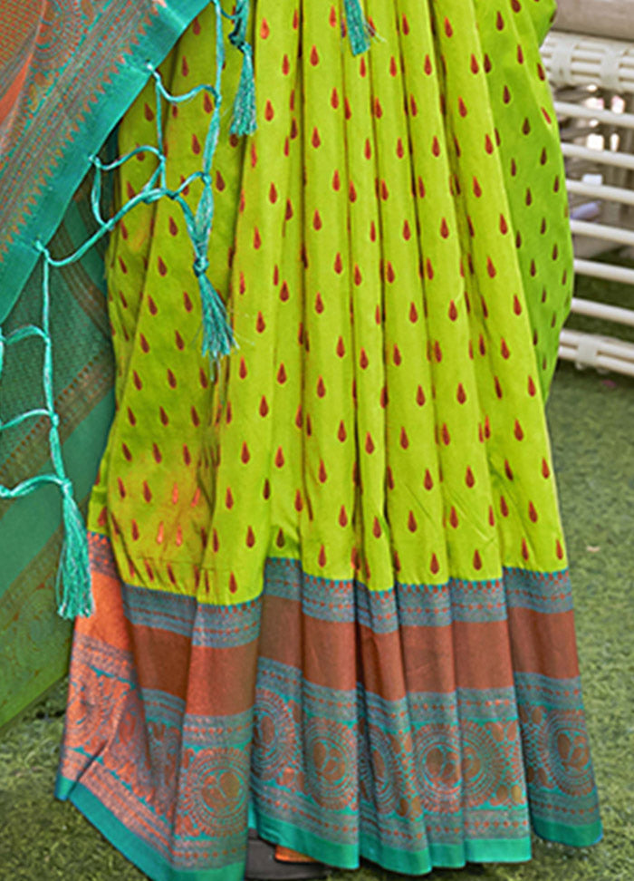 Parrot Green Silk Saree With Blouse Piece - Indian Silk House Agencies