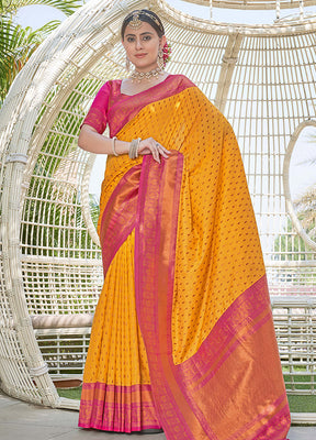 Yellow Silk Saree With Blouse Piece - Indian Silk House Agencies