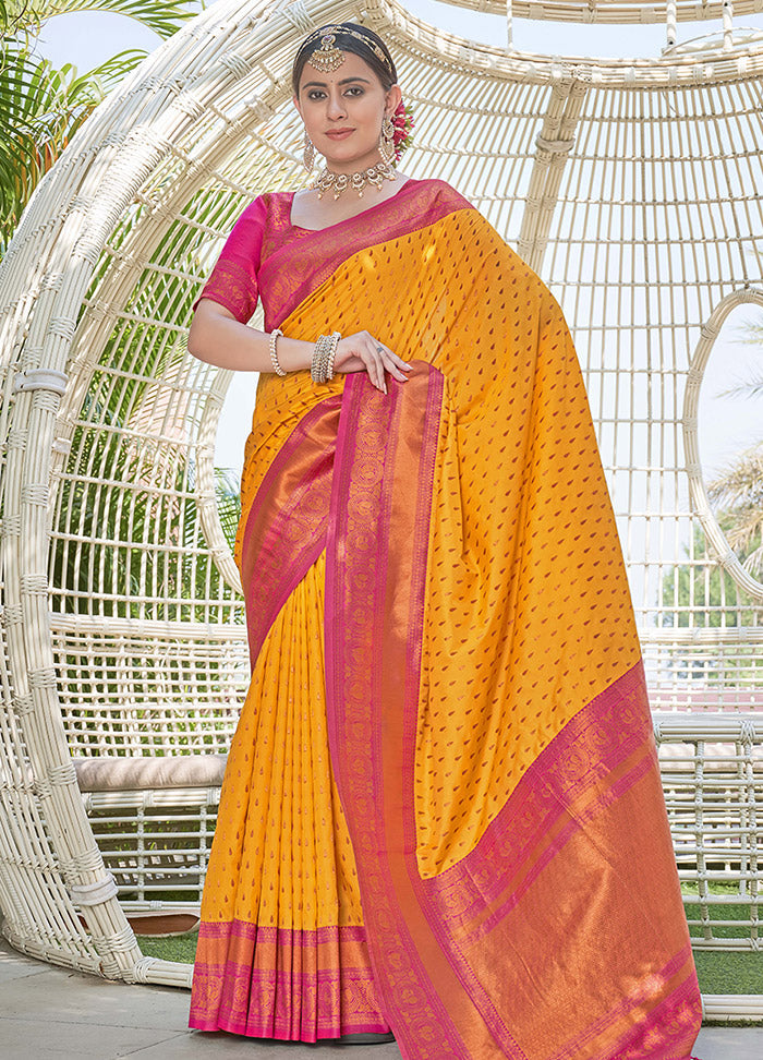 Yellow Silk Saree With Blouse Piece - Indian Silk House Agencies