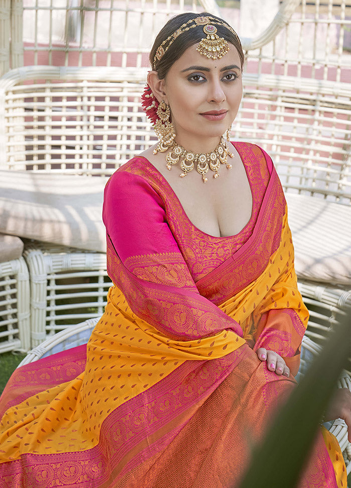 Yellow Silk Saree With Blouse Piece