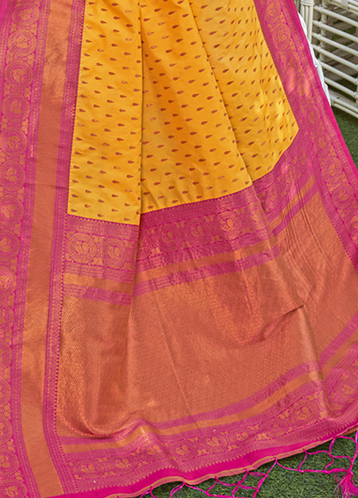 Yellow Silk Saree With Blouse Piece - Indian Silk House Agencies