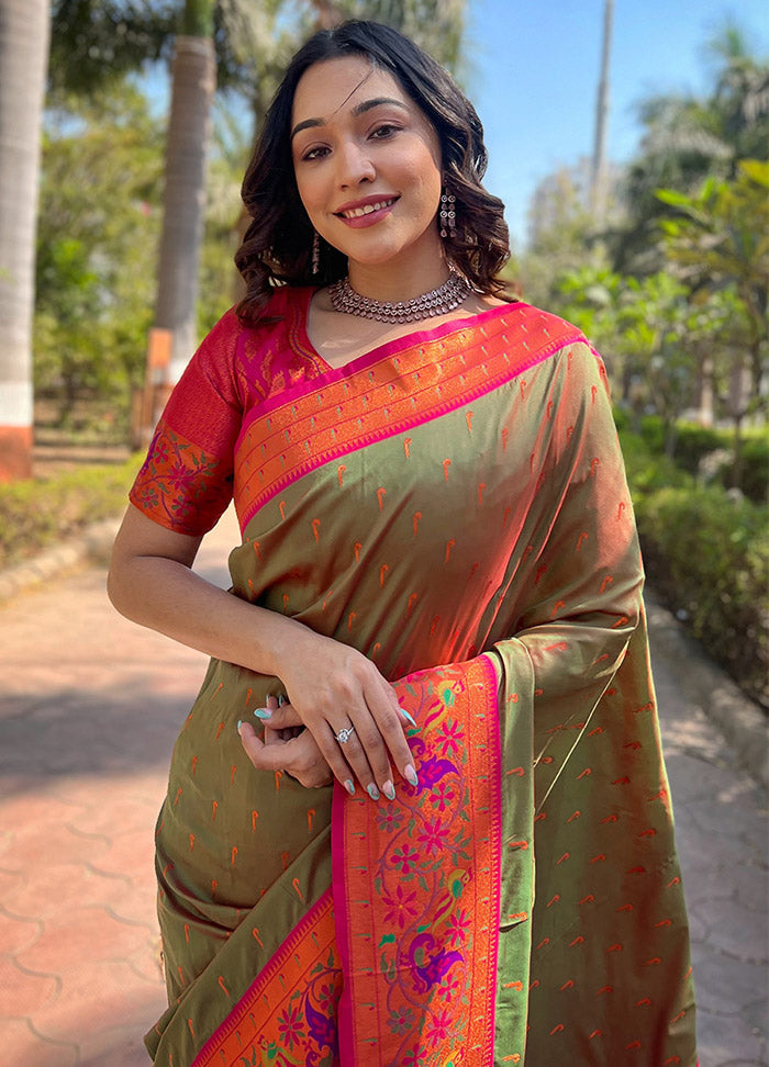 Mehendi Silk Saree With Blouse Piece - Indian Silk House Agencies